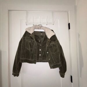 Wild Fable Olive Corduroy Jacket with Sherpa Collar and Matching Mini Skirt
